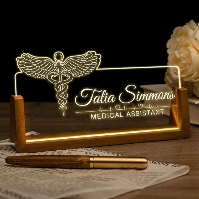 Desk Name Plate Personalized, Custom Office Light Up Name Plate for Doctor Nurse, Desk Decorations for Women Men Office, Employee Appreciation Gifts for Doctors Nurses Coworkers