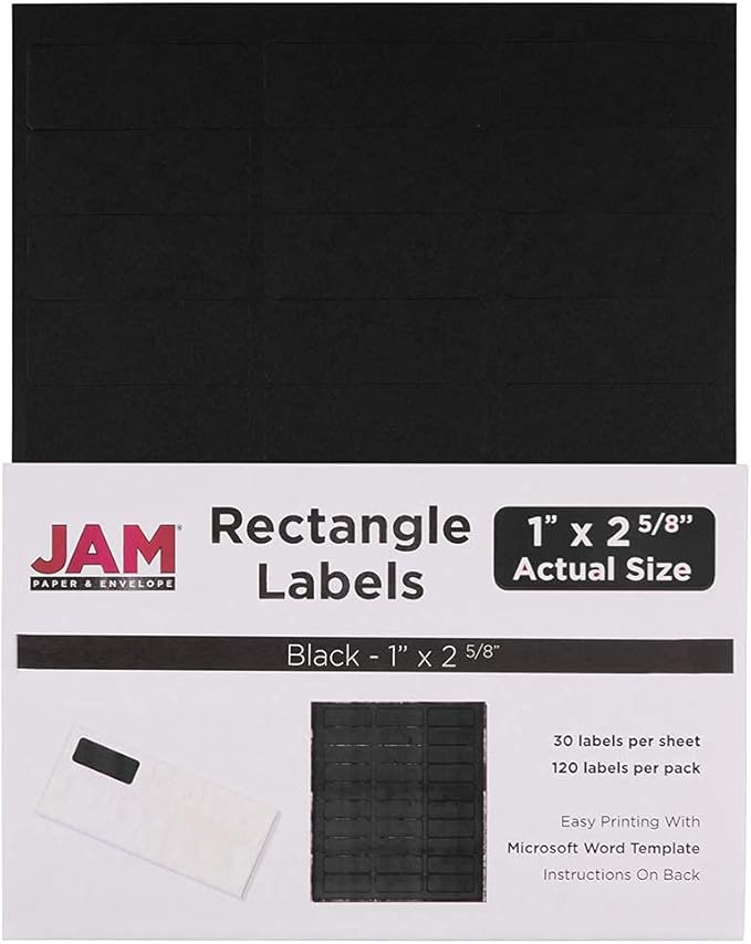 JAM PAPER Return Address Labels - Standard Mailing - 1 x 2 5/8 - Black - 120 Shipping Labels/Pack