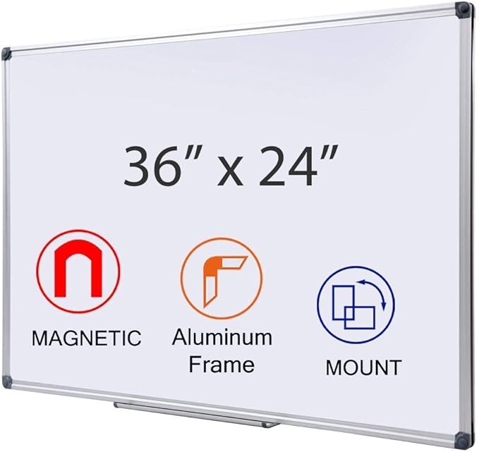 36 x 24 Inch Magnetic Dry Erase Whiteboard - Wall Mounted Personal Vision Board for Home Office, Kids Drawing & Daily Planning - Silver Aluminum Frame with Tray (3 x 2 Ft)