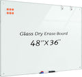 Large Glass Whiteboard, Enhanced Magnetism Glass Dry Erase Board for Wall, 48" x 36" Magnetic Tempered Glass Board, 4' x 3' Big White Board for Home, Office, School