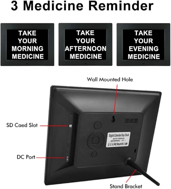 Aowasi Digital Clock Large Display with Date and Day of Week, 8 Alarm Options, Extra Large Digital Clock with Non-Abbreviated Day & Month Alarm Clocks for Seniors Dementia(Black)