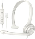 HW02 USB Headset with Microphone Noise Cancelling & in-line Control, Super Light, Ultra Comfort On-Ear Wired Office Call Center Headset for Boom Skype Webinars (White)