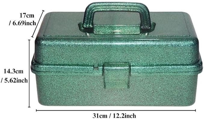12.2inch 3-Layer Art & Craft Storage Box, Beautiful Sewing Supplies Organizer, Plastic Portable Tackle Boxes, Multipurpose Container for Art Supply Cosmetics Hair Accessories Painting Tools (Green)