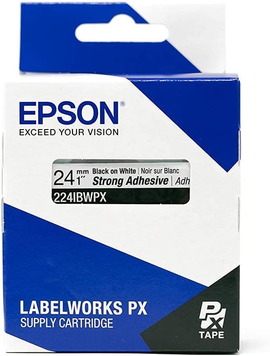 Epson LABELWORKS 224IBWPX Genuine PET (Polyester) Tape Cartridge - Black on White Strong Adhesive Industrial Label Maker Tape - 1" (24MM) Wide, 30 ft