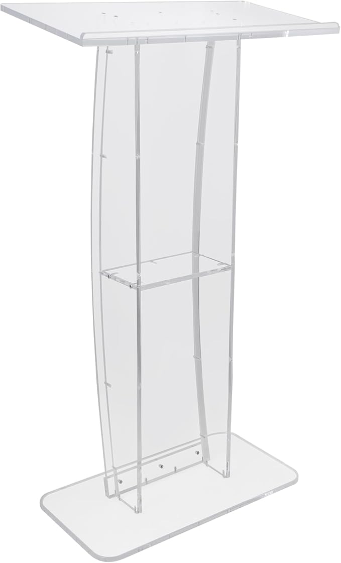 VEVOR Acrylic Podium, 47" Clear Acrylic Podium Stand with Wide Reading Surface & Storage Shelf, Floor-Standing Clear Pulpits Acrylic for Church Office School