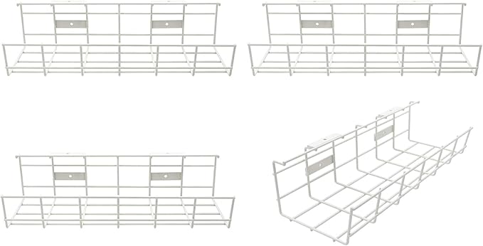 Under Desk Cable Management- 4 Pack Cord Organizer. Metal Wire Cable Management Tray for Office, Studio and Home. Super Sturdy Under Table Cable Managements - White Cable Organizer