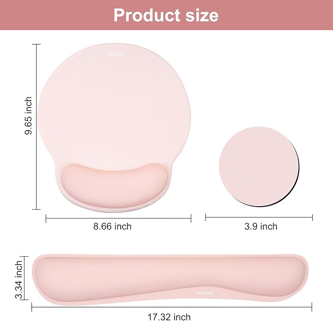 MOSISO Wrist Rest Support for Mouse Pad&Keyboard Set, Streamline Ergonomic Mousepad&Coaster Non-Slip Base Home/Office Pain Relief&Easy Typing Pad with Soft Cloth&Silicone Lining, Chalk Pink