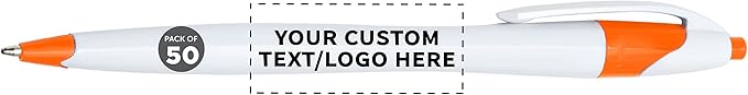 DISCOUNT PROMOS Custom Slim Curvy Ballpoint Pens Set of 50, Personalized Bulk Pack - Black Ink, Retractable, Great for Office, School, Tradeshows - Orange