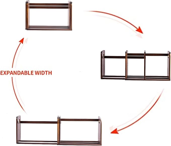 Desktop Bookshelf Expandable Desktop Organizer Counter Bookcase Desk Storage Organizer Display Shelf Rack for Office Supplies, Kitchen,Bathroom (Brown, 13.2“-24.4")