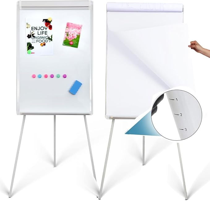 2-Pack 36 x 24 Inch Magnetic Dry Erase Easel Tripod Stand, Height Adjustable Portable Dry Erase Board with Flipchart Paper Pad (25 Sheets) - for Office Meetings, Training & Classroom