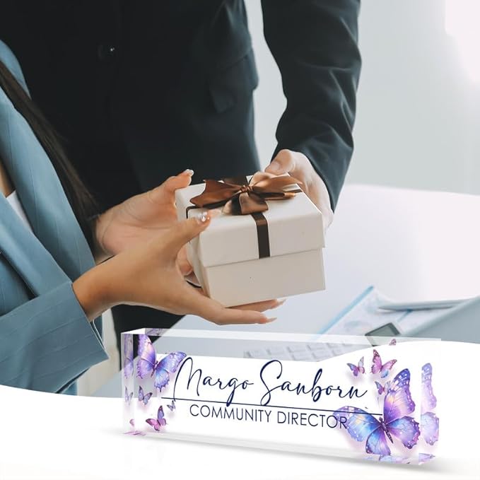 Desk Name Plate Personalized Name Plate for Desk, Office Desk Decor, 3D Style Personalized Plaque Name Plates for Desks Custom Appreciation Gifts for Boss Lady Employee Coworkers (Colorful Butterfly)