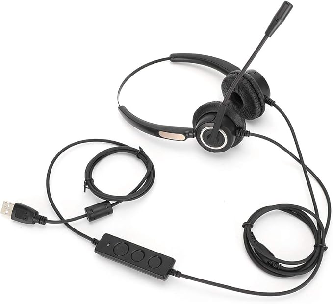 510D USB Computer Headset, Telephone Operator Headphone with Adjustable Microphone, Noise Cancelling USB Earphone for Call Center, Office, Soft Memory Foam Ear Cushion, Durable Met