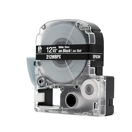Epson LABELWORKS 212WBPX Genuine PET (Polyester) Tape Cartridge - White on Black Industrial Label Maker Tape - 1/2" (12MM) Wide, 30 ft