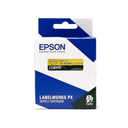 Epson LABELWORKS 212BYPX Genuine PET (Polyester) Tape Cartridge - Black on Yellow Industrial Label Maker Tape - 1/2" (12MM) Wide, 30 ft
