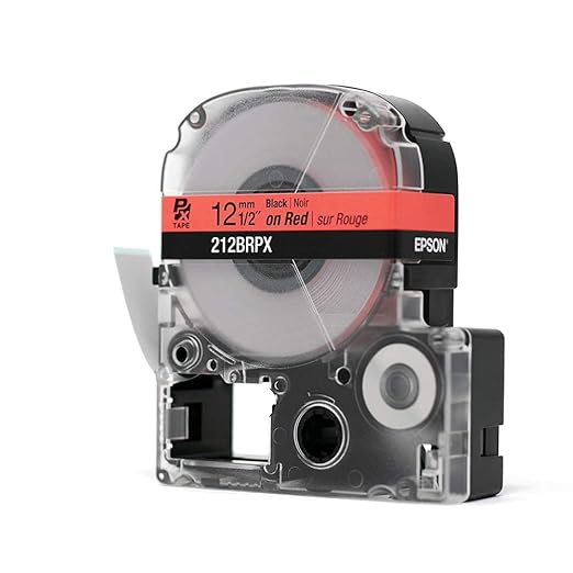 Epson LABELWORKS 212BRPX Genuine PET (Polyester) Tape Cartridge - Black on Red Standard Industrial Label Maker Tape - 1/2" (12MM) Wide, 30 ft
