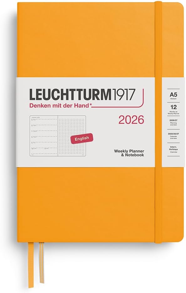 LEUCHTTURM1917 - Weekly Planner & Notebook 2026, Hardcover, Medium (A5), Dotted, Rising Sun (Jan 1 - Dec 31, 2026)