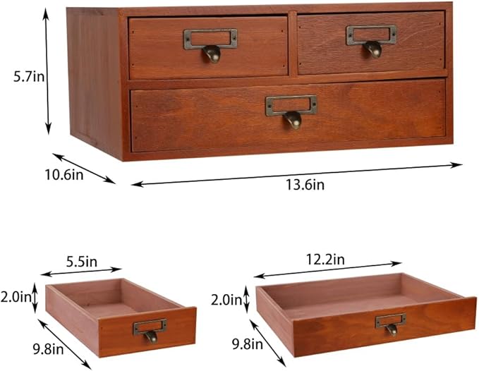 Wooden Storage Box Countertop Drawers Vintage Wooden Drawers Apothecary Cabinet Wood Desktop Organizer Box Library Card Catalog Cabinet（BROWN03）