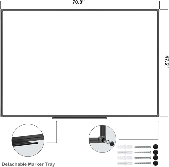 JILoffice Large Magnetic White Board, Dry Erase Board 72 x 48 Inch, Black Aluminum Frame Wall Mounted Board for Office Home and School