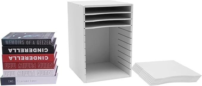 Vertical Desktop Sorter White, 11 Slots Wooden Mail Organizer Vertical File Organizer, Paper Sorter Organizer with 11 Slots Adjustable, Construction Paper Storage Mailbox for Classroom Office (White)