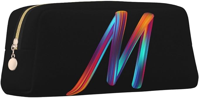 Cute Initial Pencil Case for Kids Simple Leather Pencil Pouch for Boys Girls Letter Design Pencil Box Pen Bag Pencil Pouch Office Stationery Organizer, Rainbow Letter M