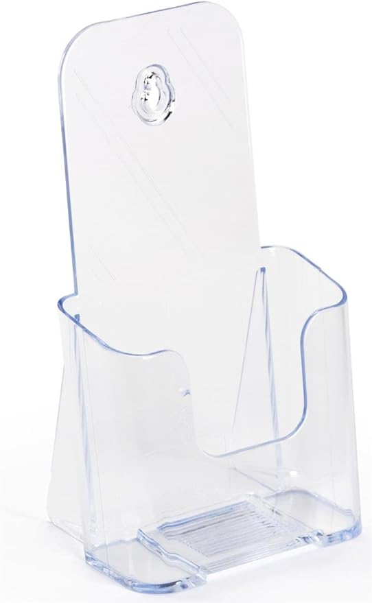 Set of 60, Flyer Holders, Clear Molded Plastic Brochure Racks for 4”w x 9”h Content – Countertop Literature Stand Can Be Wall Mounted