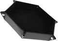 Uonlytech PU Leather Hexagonal Folding Tray Desk Organizer Catchall Storage Plate for Jewelry Watch Keys, Black Desktop Valet Tray for Home Office Use