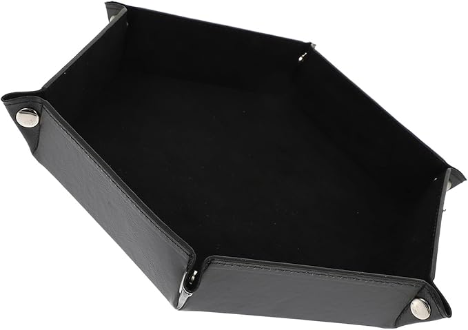 Uonlytech PU Leather Hexagonal Folding Tray Desk Organizer Catchall Storage Plate for Jewelry Watch Keys, Black Desktop Valet Tray for Home Office Use