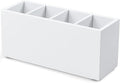 Bivvclaz Pencil Pen Holder for Desk, Wooden Office Desk Organizers and Accessories with 4 Slots for Countertop, Makeup Brush Holder Organizer for Bathroom Vanity, Silverware Caddy for Party, White