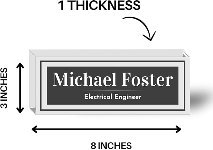 Customized Clear Acrylic Thick 8x3" Desk Name Plate Block with Personalized Logo - Professional Office Decor - Customized Acrylic Plate Gift for Teacher Co-workers, Christmas Gifts for Her, Thanksgiving Gifts (Elegant Charcoal)