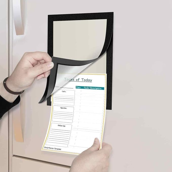 ZHIDIAN Document Sign Holder Pockets with Magnetic Back, Plastic Poster Picture Notice Display Frame for Fridge/Whiteboard/Chalkboard/Cabinet, 8.5 x 11.6 Inches, Black, 30 Pcs