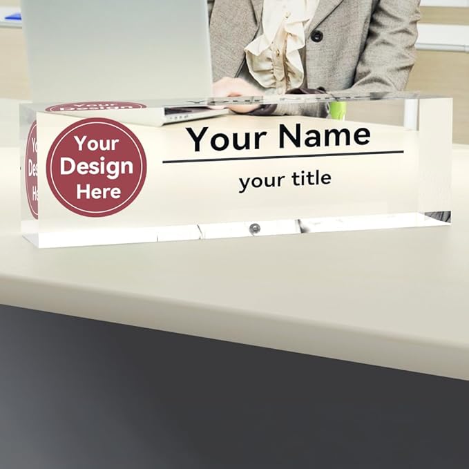Desk Name Plate Personalized, Custom Name Plates for Desks, Office Desk Decor, Make Your Own Nameplate with Logo, Name Plates for Desks, Personalized Office Gift for Coworkers (Logo) 731