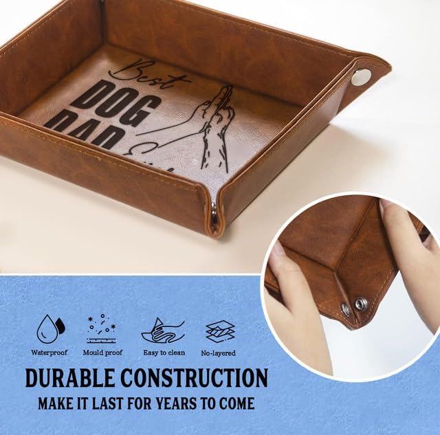 Dog Gifts For Men - PU Leather Storage Gift For Fathers Day, Unique Birthday Gift For Dad From Son Daughter, Funny Dog Dad Gifts Desk Organizer, Dog Lovers Valet Tray Desk Decor Accessories