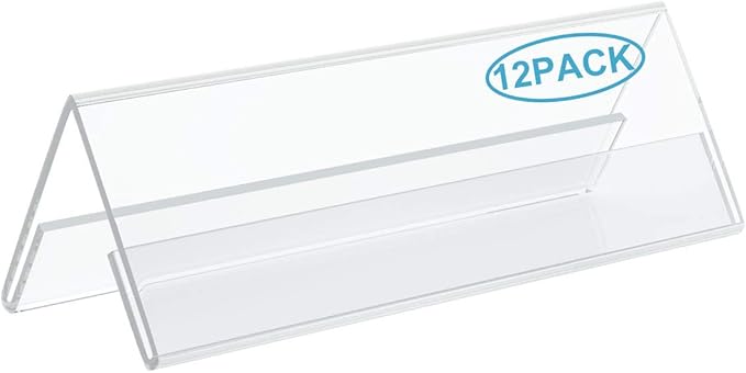 Acrylic 12 Pack Name Plates for Desks, AITEE 3x8.5 Clear Tent Name Plate Display for Office Conference, Reusable Name Tent Holder for Business Training Event