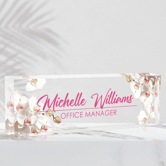 Desk Name Plate Personalized Name Plate for Desk, Office Desk Decor, 3D Style Personalized Plaque Name Plates for Desks Custom Appreciation Gifts for Boss Lady Employee Coworkers (Pink Orchid)