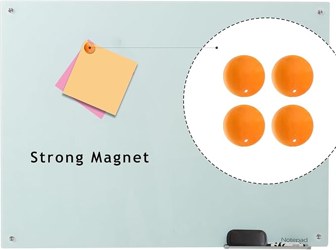 Notepad Glass Whiteboard 36*60Inches Magnetic Wall Mounted Frameless Glass White Board for Office, Home & School