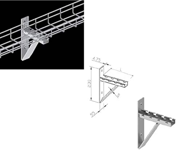 Kable Kontrol Cantilever Wall Bracket – 12” Width - Wire Mesh Tray Cable Management Rack Cords Organizer Cable Basket, Zinc Plated Steel NEC Approved for Network, Fiber Optic, Cabling Accessory