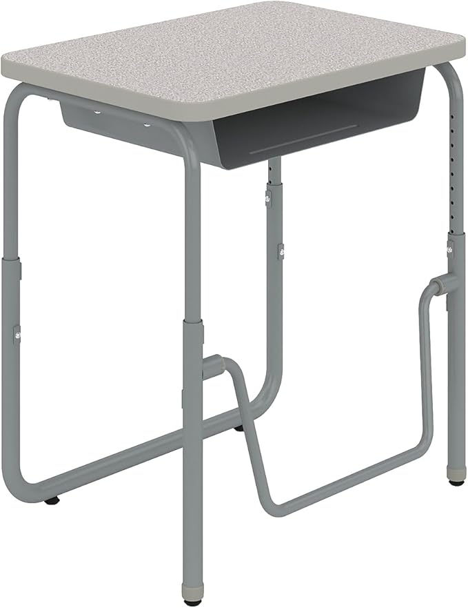 Safco Products AlphaBetter 2.0 Height – Adjustable Student Desk with Swinging Footrest Bar and Book Box, Sit to Stand, 22"-30" w, Pebble Gray