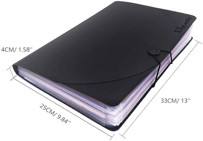 Uquelic 24 Pocket Expanding File Folder with Cover - Large Plastic Rainbow Expandable File Organizer Self Standing Accordion A4 Document Folder Wallet Briefcase Business Filing Box