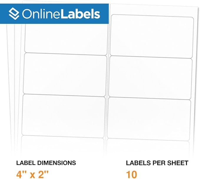 4 x 2 Rectangle Mailing Labels - Permanent, White Matte - Address, Shipping, Gift - Pack of 50,000-5,000 Sheets - Inkjet/Laser Printers - Online Labels