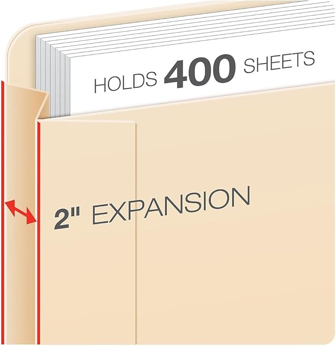 Pendaflex File Jackets, Legal Size, Manila, 2" Expansion, Reinforced Straight-Cut Tabs with Thumb Cut, 50 Per Box (23200EE), Beige