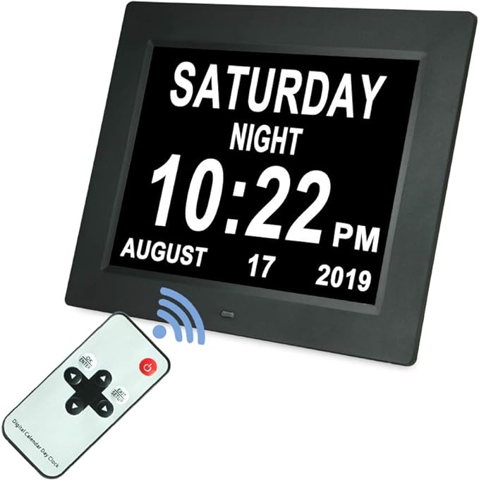 Aowasi [Upgraded 10 Inch] Digital Day Calendar Clock Auto-Diming & 8 Alarms Options Extra Large Date Time Non-Abbreviations Dementia Impaired Vision Senior Clocks for Memory Loss Alzheimer Elderly
