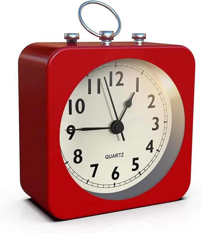 AYRELY® Battery Operated Alarm Clock,Small Retro Table Clock,Slient Metal Desk Clock with Light for Living Room Decor,Bedroom,Bedside,Shelf (Red)