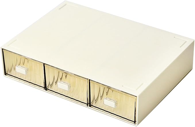 Stackable Office Supplies Desk Drawer Organizer, Plastic Storage Drawer, Desk Grocery Organizer For Stationery/Office Supplies (Yellow, 3 Compartment)