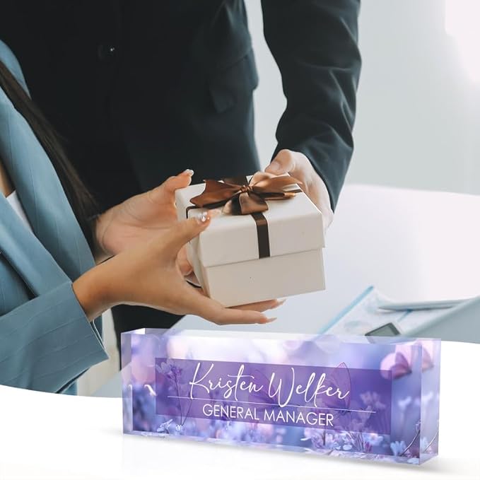 Desk Name Plate Personalized Name Plate for Desk, Office Desk Decor, 3D Style Personalized Plaque Name Plates for Desks Custom Appreciation Gifts for Boss Lady Employee Coworkers (Fantasy Purple)