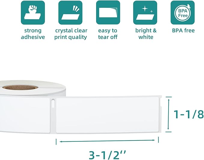 Compatible for Dymo 30252 1-1/8"x3-1/2 Labels Used for Labelwriter 450,450 Turbo,4XL (Not for Dymo 550, 5XL), 12-Roll 4200 Pcs Blank White Direct Thermal Address & Barcode Label Stickers