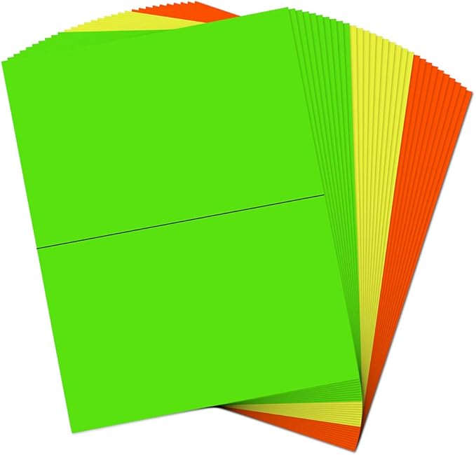 JAM PAPER Shipping Labels - Half Page - 5 1/2 x 8 1/2 - Assorted Bright Neon Colors - 150/Pack