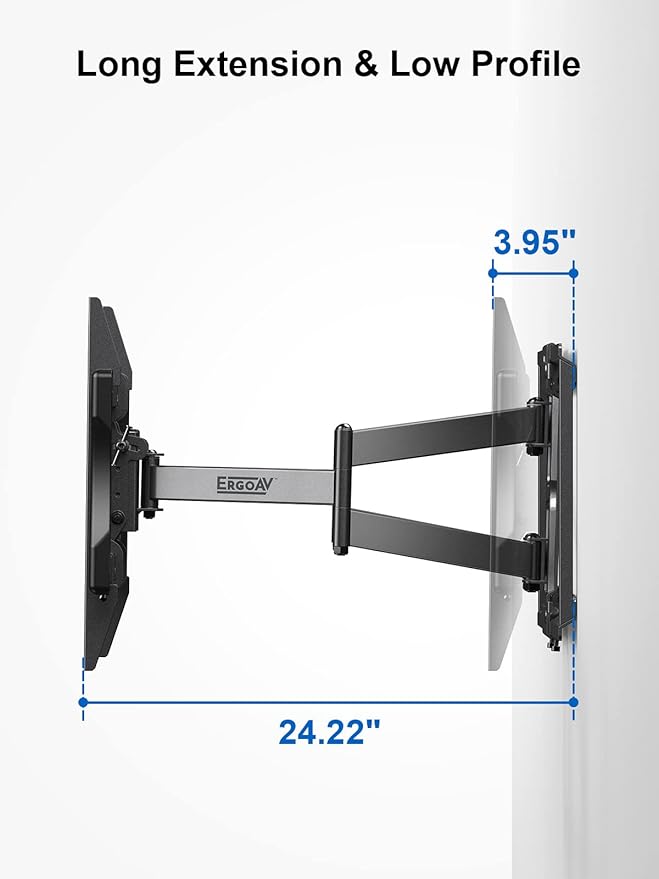 Universal Motion Mount, Dual Arm Design for TVs 43″ - 75″, Extends 24.2″, Dual Stud Mount, VESA 200x100mm to 600x400mm, Lateral & Level Adjustments, UL Tested, Weight Capacity 132 lbs Model ERMML1-01B