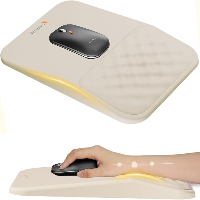 ProtoArc MP50 Ergonomic Mouse Pad with Wrist Rest, MP50 Mousepad with Massage Design, Soft Memory Foam and Non-Slip PU Base for Pain Relief, Desk, Home, Office, 12x8 Inches, Beige