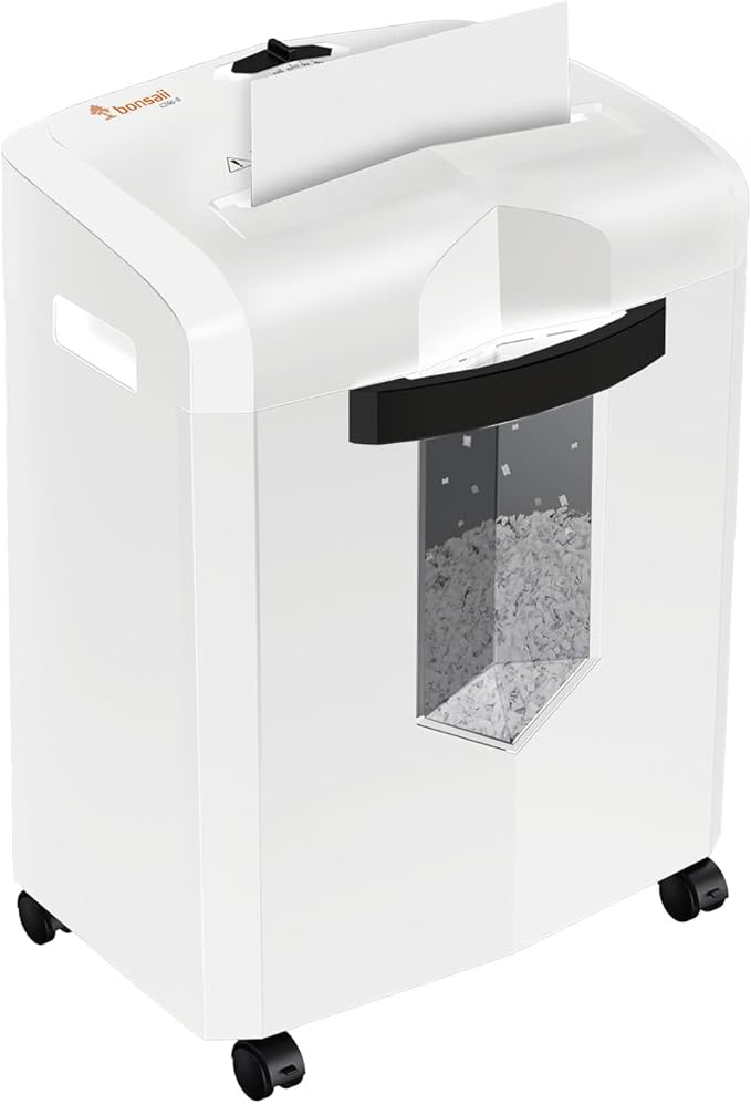 Bonsaii C266-B Micro Cut Shredder, Easy-Carry Handle, 12-Sheet, P-4 Security, 60 Min Continuous, CD/Credit Card, Jam-Proof, 4.2 Gal Bin, Ideal for Home Office Use, White/Gray