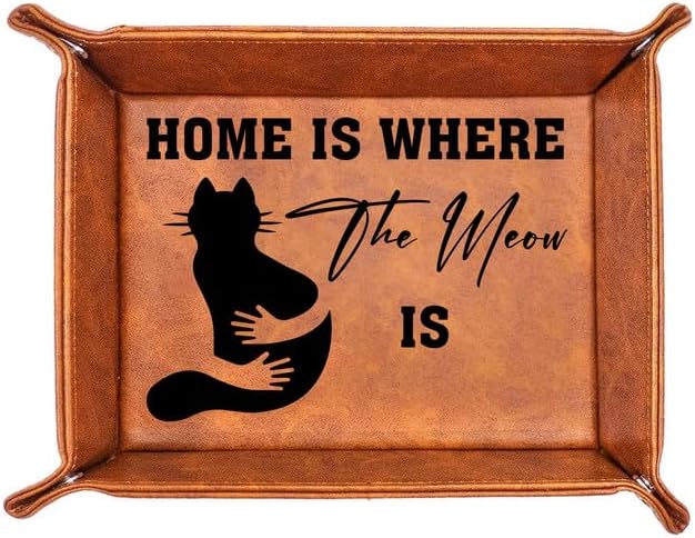 Cat Gifts for Men - PU Leather Storage Gift for Fathers Day, Unique Birthday Gift for Dad from Son Daughter, Funny Cat Dad Gifts Desk Organizer, Cat Lovers Valet Tray Desk Decor Accessories